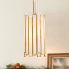 Gold Pendant Lighting, Modern Cylinder Hanging Light Fixture with White Glass...