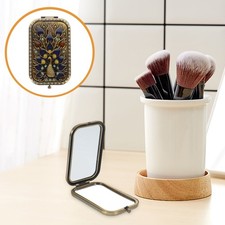  Portable Hand Folding Mirror Vintage Peacock Pattern Makeup Mirror Outdoors