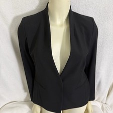 Ann Taylor Petites Women Sz 2P Black Suit Jacket Blazer Lined Stretch Career Job