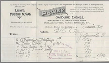1904 Billhead/Receipt Lunt Moss & Co Gasoline Engines Water Supply Goods Boston