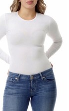 Women  s White Solid Crew Neck Long Sleeve Knit Pullover Slim Fit T-Shirt