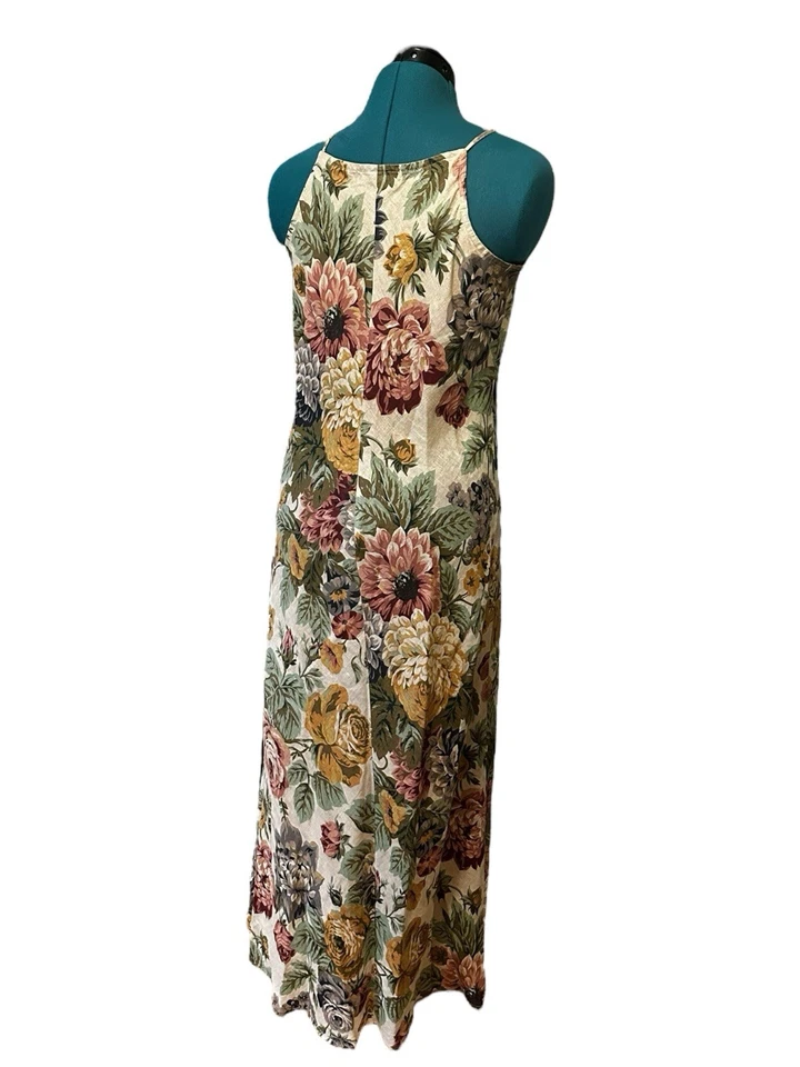 Karen Kane Dress Womens Medium Beige Multi Floral 100% Linen Maxi Vintage 90s - Image 4 of 4