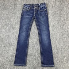 Miss Me Jeans Women 26 Bootcut Cowgirl Thick Stitch Rhinestone Embroidery Denim
