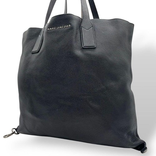 Marc Jacobs Black Leather Tote Bag with Logo Pouch A4 Storage Used