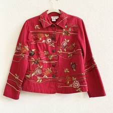 Coldwater Creek Womans Petite Small Multi Floral Embroidered Jacket Art to Wear