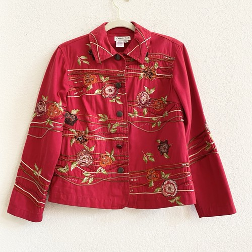 Coldwater Creek Womans Petite Small Multi Floral Embroidered Jacket Art to Wear