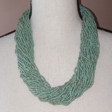 Multi-strand Turquoise Seed Bead Statement Necklace Boho Summer India NOS 24"