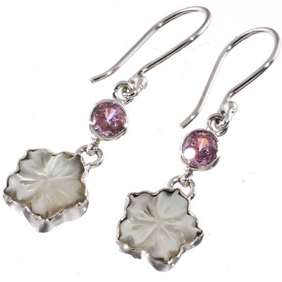 925 Sterlingsilber Perlmutt Blume Rosa Quarz Sterling Ohrringe, 7/8''