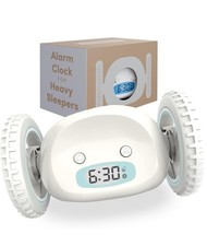 Clocky Alarm Clock on Wheels Loud Rolling Alarm Clock for Heavy Sleepers White