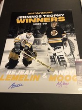 JSA ANDY MOOG & REGGIE LEMELIN SIGNED BOSTON BRUINS AUTO 16x20 PHOTO 892