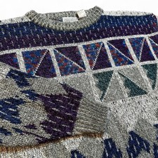Vintage 80s knitted grandpa grunge geometric sweater size XL