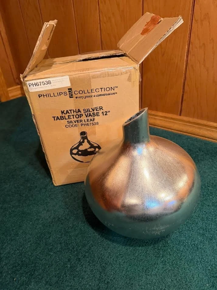 Phillips Collection Katha Silver Leaf Tabletop Vase 12"