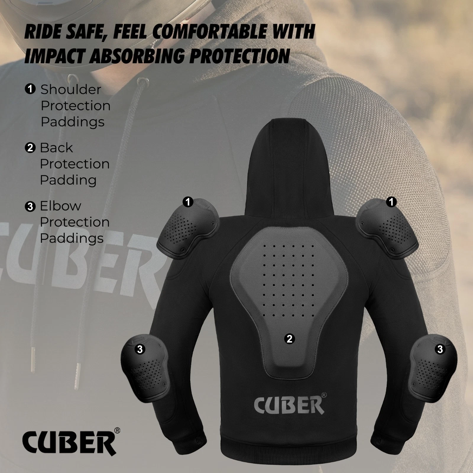 CUBER ARMORED MOTORCYCLE HOODIE SWEATSHIRT FOR MEN & WOMEN POWERSPORT - product detail image 5