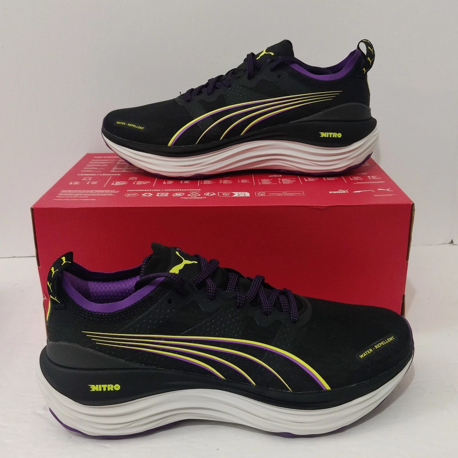 Women's Size 9 - Puma ForeverRun Nitro Winter Black Malachite Yellow 378473 01