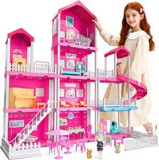 Doll House Playset Girls Villa Toy Miniature Furnitures 4-Story 10-Room