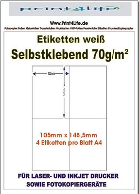 400 Etiketten 105x148,5 mm DIN A4 Versand Paket Aufkleber Hermes DHL GLS DPD UPS