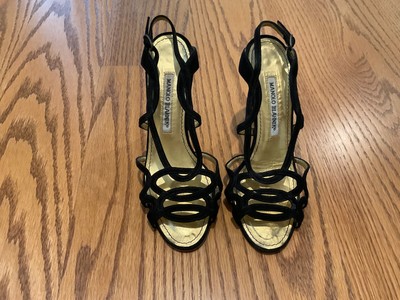 Manolo Blahnik Black Suede Strappy Heels Size 36.5 / 6.5   Classic Designer