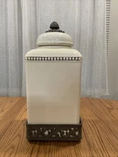 Gracious Goods (GG Collection) Ceramic 15” Canister with Acanthus Leaf Base