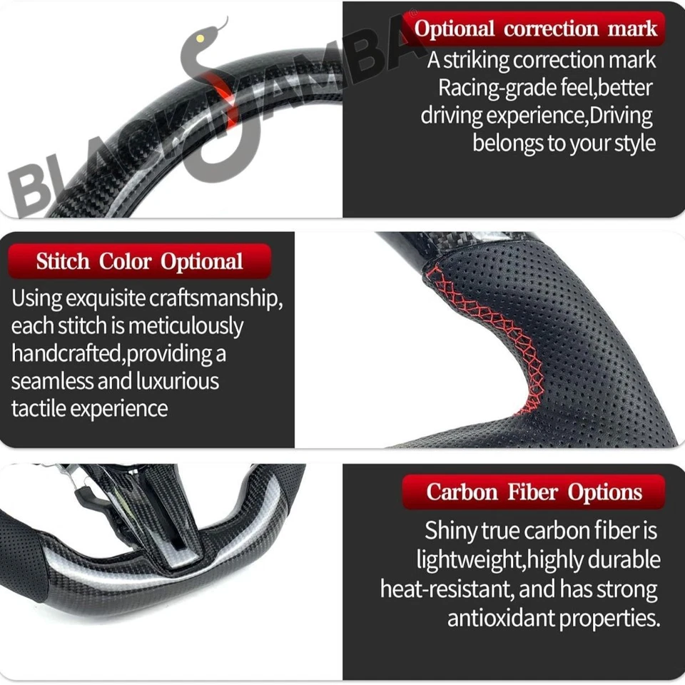 Steering Wheel Red Ring Carbon Fibre Replace For Infiniti Q50 Q60 QX50 2016-2024 Foto 3 de 4