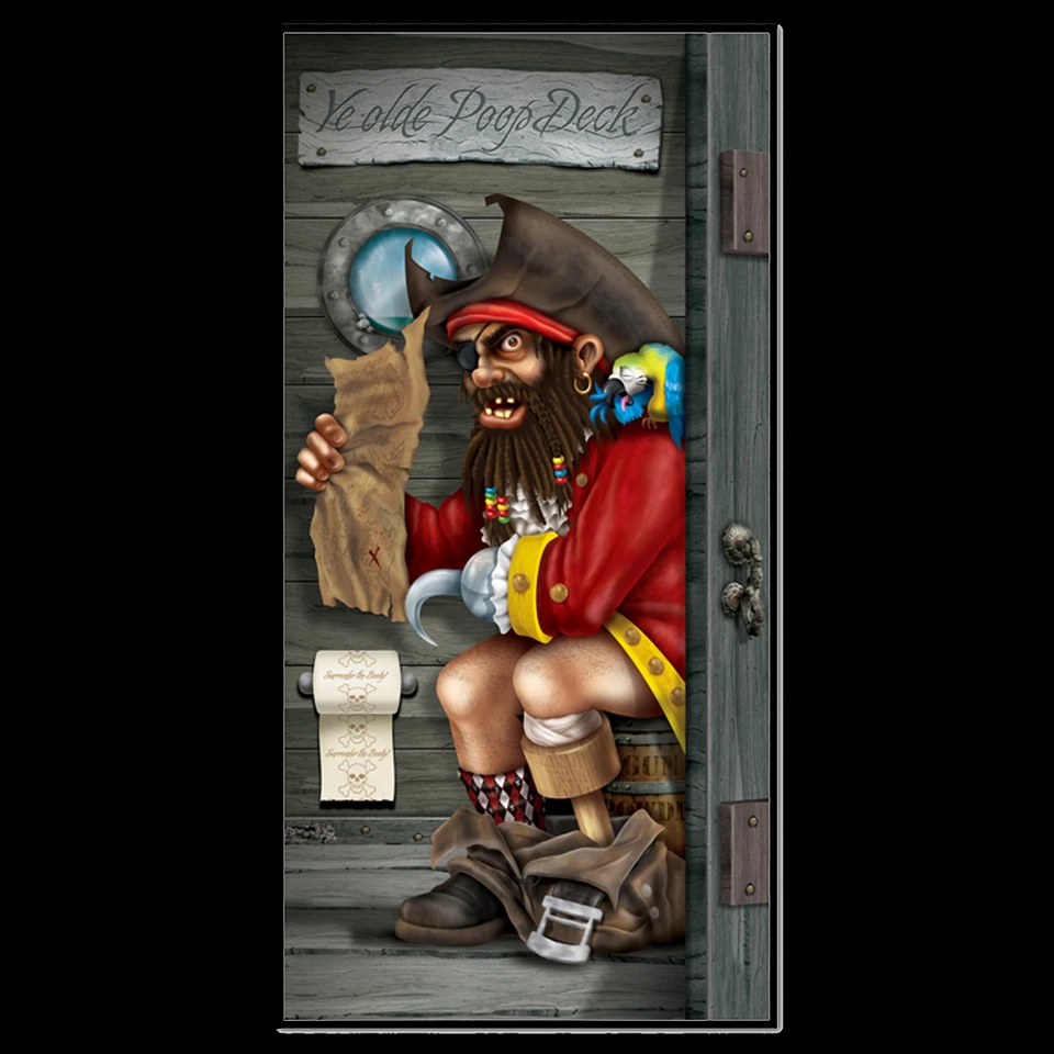 Funny PIRATE CAPTAIN in POOP DECK Bathroom Door Cover Birthday Party Decoration - Image 2 of 3