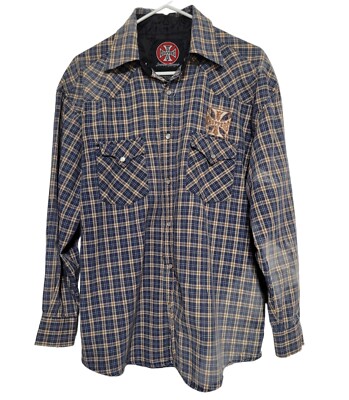 Vintage West Coast Choppers Jesse James Plaid Shirt Distressed L Large