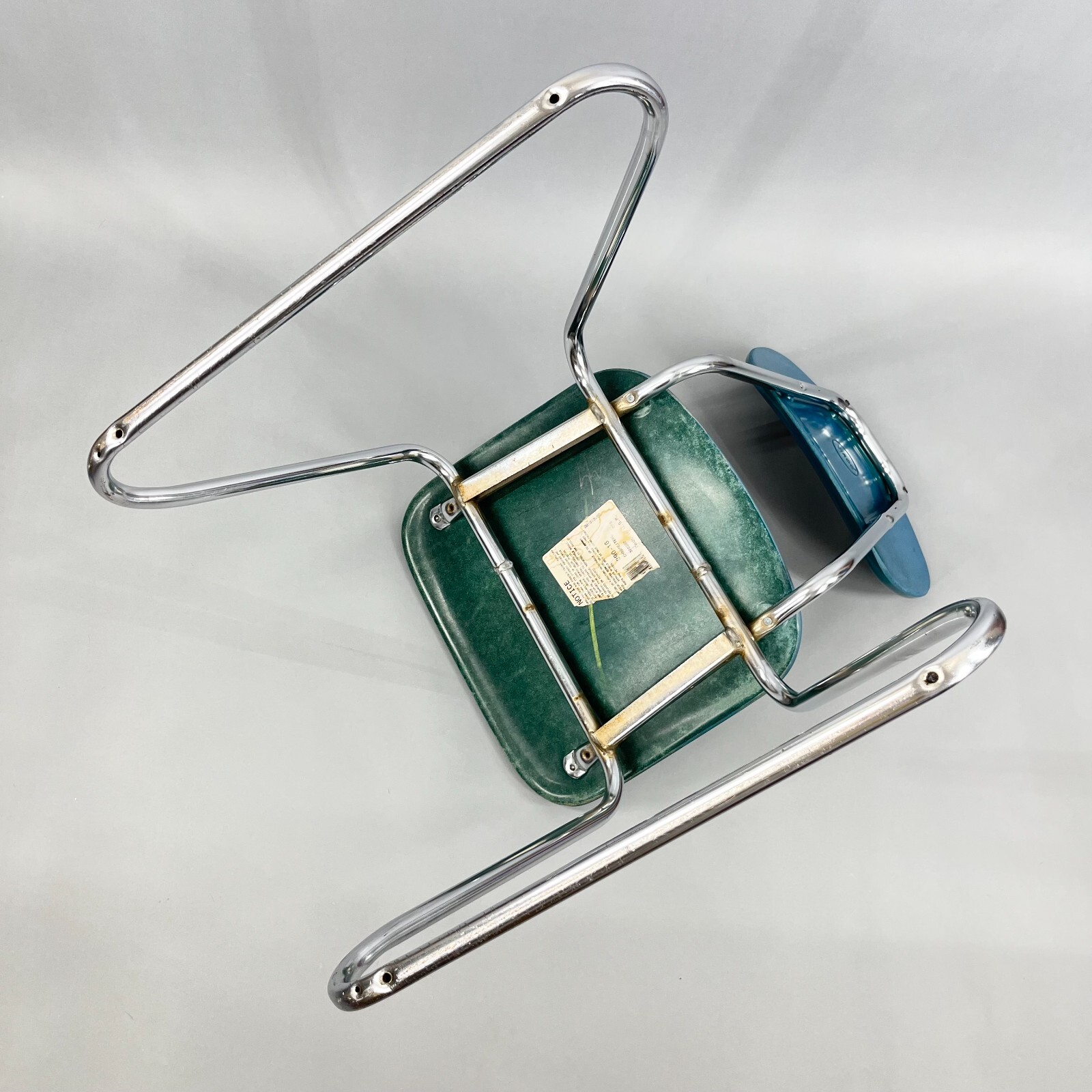 Vintage MCM Stacking Chair VIRCO Blue Teal & Chrome Sleigh Leg (4 Available)