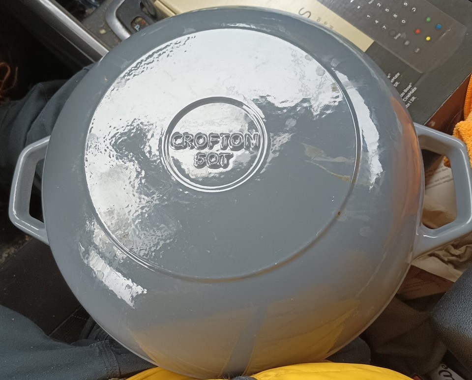 Crofton Enameled Dutch Oven Gray 5 Qt Cast Iron Round Kitchen Cookware