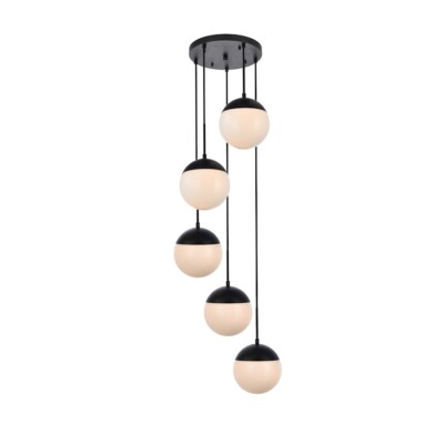 Living District Eclipse 5 Light Pendant, Black/Frosted White, 18'' - LD6074BK