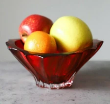 Vase Crystal Glass Bowl 8 " Desert Fruits  Red Dish Bohemian Crystal NEW