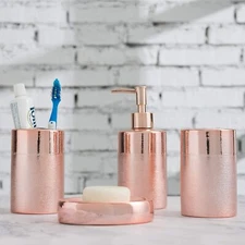 4 Piece Rose Gold Ceramic Bathroom Accessories Set, Toothbrush Holder, Soap Dish