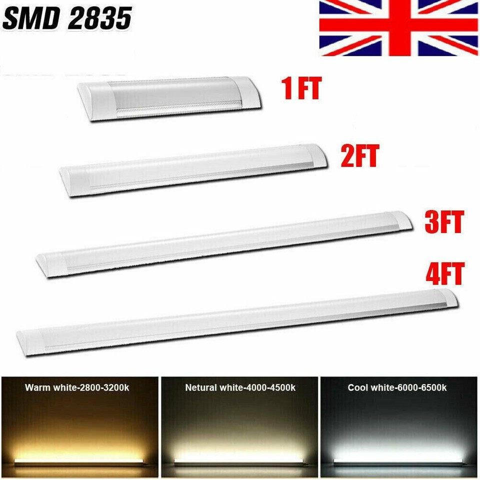 4FT LED Strip Lights Batten Tube Light Office Shop Garage Ceiling Lamp