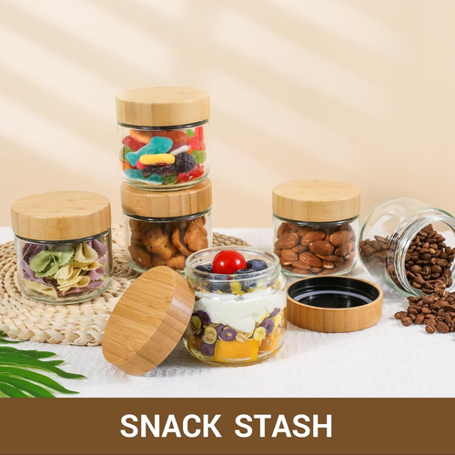 6 Pack Glass Jars with Airtight Bamboo Lids Wide Mouth Mason Jars Food Storage C - Picture 4 of 12