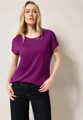 CECIL 323100 SOLID Shirt kurzarm Detail an der Schulter Elastischer Saum pink