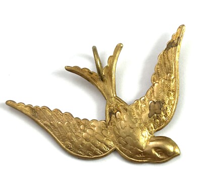 Vintage Charm Necklace Pendant Flying Bird Brass Jewelry - Tarnished As Is