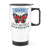 Beware VerrüCkte Schmetterling Mann Reise Becher Tasse Mit Griff Tiere Lustig