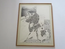 LARGE VINTAGE SURREALIST DRAWING PORTRAIT EXPRESSIONISM MODERNISM PARIS ART 1972