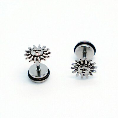2Pcs Stainless Steel Fashion Sun Sunflower Stud Earrings Piercing Men Women