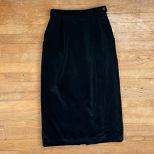Vintage Black Velvet Skirt Size XS 26" Waist 1980s Pencil Cut with Pockets