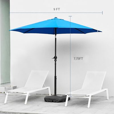 9FT Patio Outdoor Table Umbrella Yard Umbrella w/ Push Button Tilt/Crank 8 Ribs