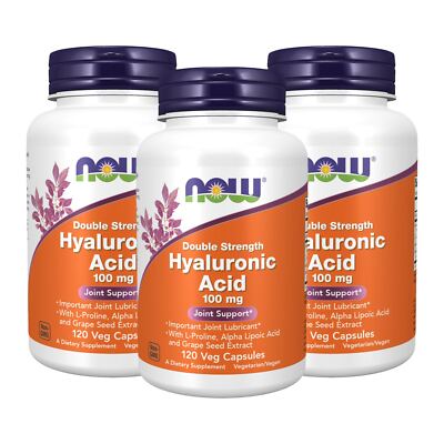 3 x NOW Hyaluronic Acid 100 mg 120 Vegetarian Caps 2x Strength USA Made