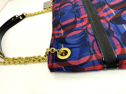 Coach Handtasche Poppy Tartan C Signature marineblau/pink kariert: Beuteltasche mit Druckknopfkette #21136 - Bild 7 von 12