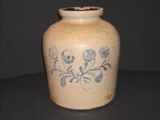 Large Two Gallon Blue Decorated Salt Glazed Stoneware Preserve Storage Jar Ohio 