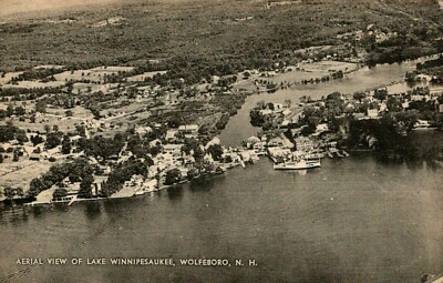 RPPC Aerial LAKE WINNIPESAUKEE, WOLFEBORO NEW HAMPSHIRE, Goulds Dime Store 1952