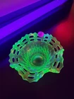 Ice Green Vaseline Fenton Carnival Glass Open Edge 2 Row 6 Ruffle Hat