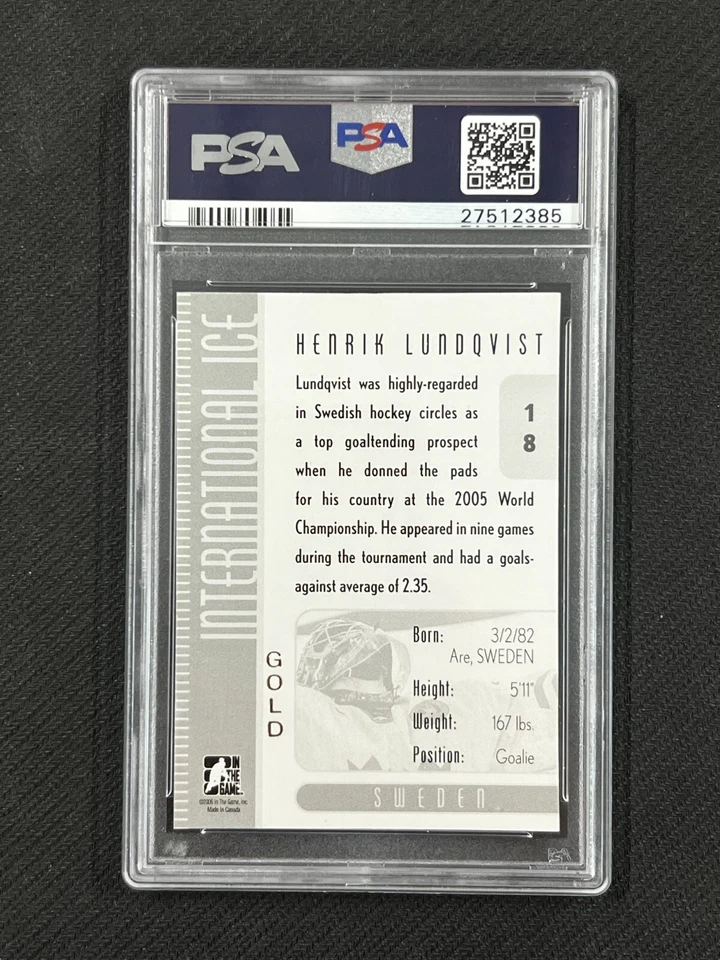 PSA 10 2006-07 ITG International Ice #18 Henrik Lundqvist Sweden Gold /10 POP 1! - Image 2 of 2