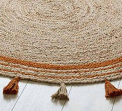 Jute Round Rug Beige Circle Design Farmhouse Area Rug Rustic