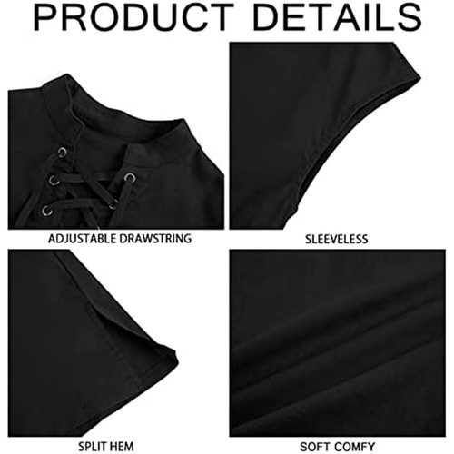 New Childrens Renaissance Pirate T-Shirt Medieval Sleeveless Lace Up Tops - Picture 16 of 20