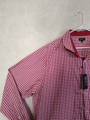 Galaxy Men Shirt 3XL Burgundy Plaid Cotton Blend ButtonDown Long Sleeve Slim Fit - Picture 2 of 21