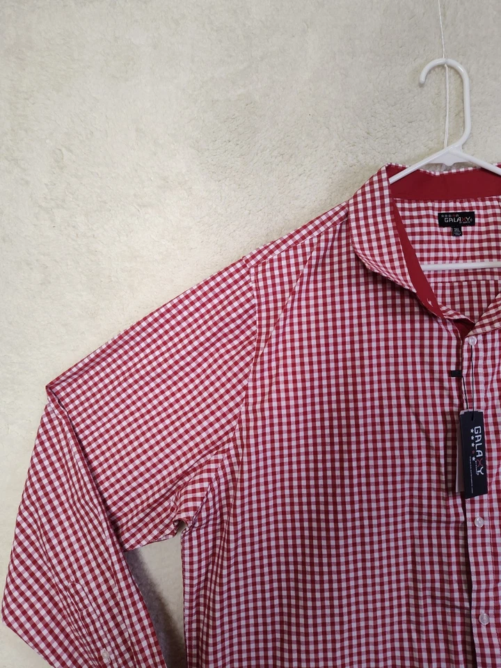 Camisa Galaxy Hombres 3XL Borgoña Cuadros Mezcla de Algodón Abotonada Manga Larga Calce Ajustado Foto 2 de 4