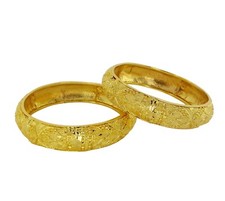 2PCS YELLOWGOLD THICK CHURRI KARA BANGEL ELEGENT DESIGNER PAKISTANI INDIAN STYLE